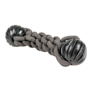 Ecologisch touw stick en 2 rubber ballen grijs 23x6x7,5cm