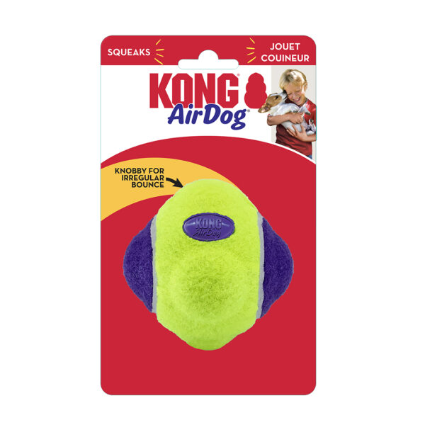 KONG AirDog Squeaker Knobby Ball M/L - 9,5x9,5x9,5cm Geel/Fuchsia