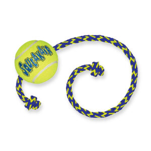 KONG air squeakair tennis ball + touw M - 53x7x7cm geel