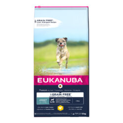 Eukanuba Graanvrij Kip Adult S/M Breed 12kg Glutenvrij zoete aardappel is een natuurlijke bron van vezels en mineralen Rijk aan verse kip voor vetvrije spieren Antioxidanten en vitaminen helpen een gezond immuunsysteem te ondersteunen. Prebiotica en bietenpulp dragen bij aan een gezonde spijsvertering Afgestemd calciumgehalte ter ondersteuning van sterke botten Eukanuba Graanvrij Kip Adult S/M Breed 12kg