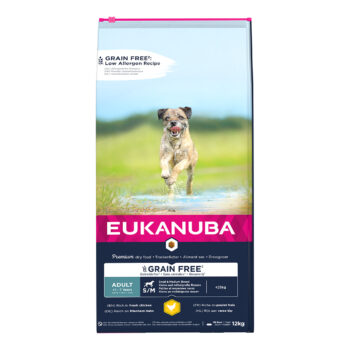 Eukanuba Graanvrij Kip Adult S/M Breed 12kg Glutenvrij zoete aardappel is een natuurlijke bron van vezels en mineralen Rijk aan verse kip voor vetvrije spieren Antioxidanten en vitaminen helpen een gezond immuunsysteem te ondersteunen. Prebiotica en bietenpulp dragen bij aan een gezonde spijsvertering Afgestemd calciumgehalte ter ondersteuning van sterke botten Eukanuba Graanvrij Kip Adult S/M Breed 12kg